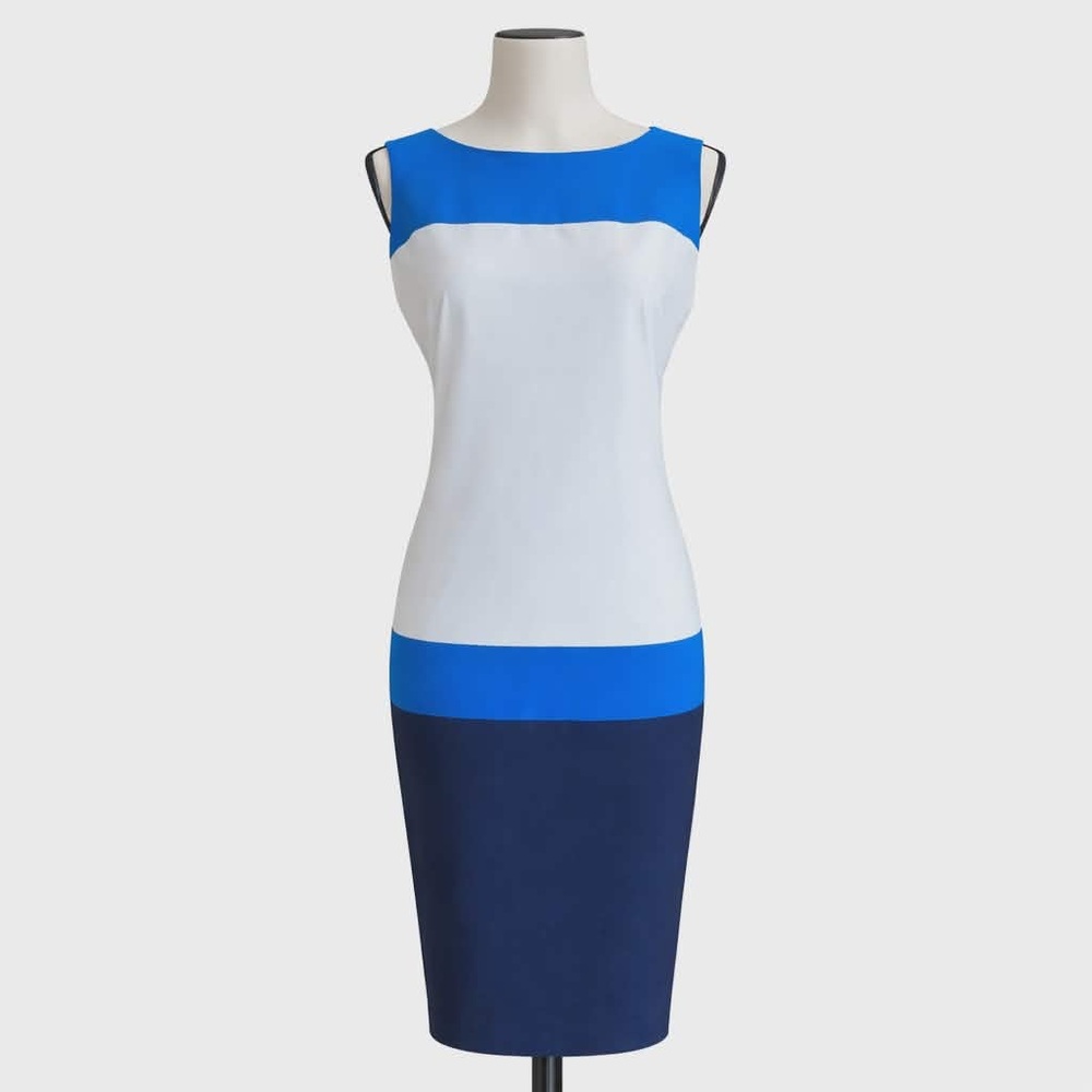 EUC. Size 8. Ava & Aiden Colorblock Sheath Dress. Blue, White, Navy - Picture 1 of 9